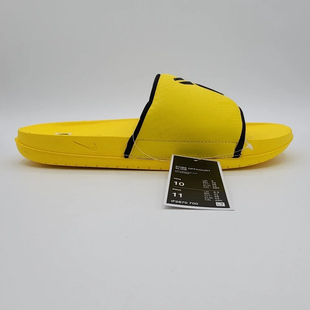 Nike Kobe Off Court Slides Mens 10 Lightning Yellow Black Mamba Logo Sandal‎ NEW